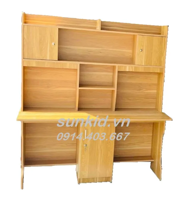 Bàn học đôi cho bé SK016 3 Bàn học đôi cho bé Sk016, bàn học cho 2 bé có giá sách, bằng gỗ